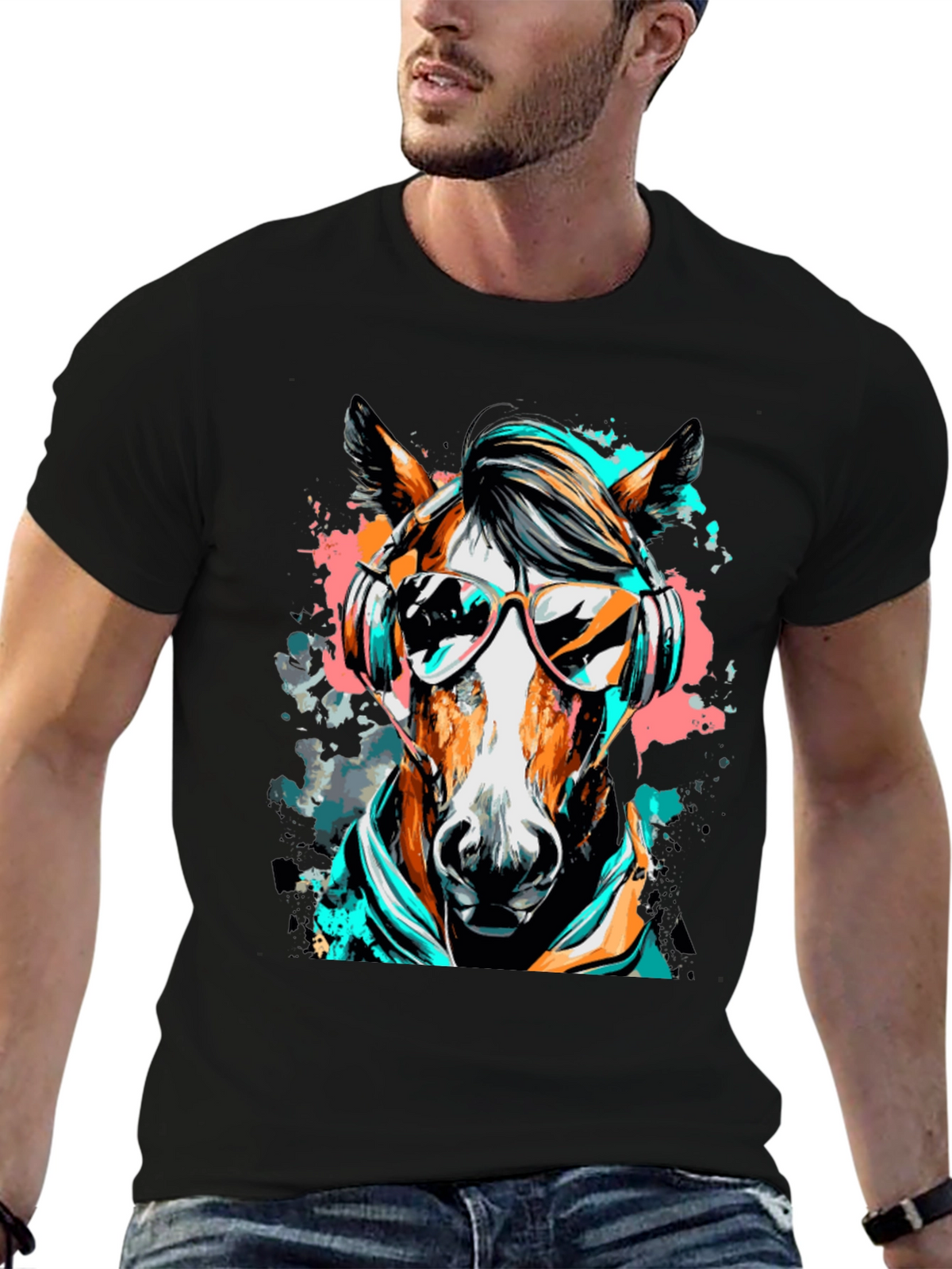 Cool Horse Graphic Tee - Black Cotton T-Shirt
