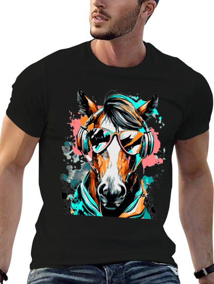 Cool Horse Graphic Tee - Black Cotton T-Shirt