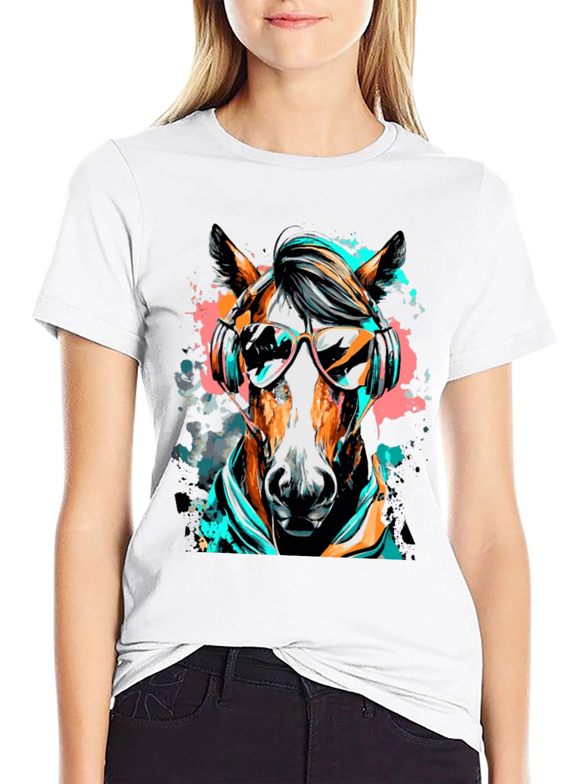 Cool Horse Graphic Tee - Black Cotton T-Shirt