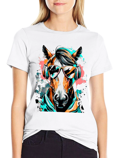 Cool Horse Graphic Tee - Black Cotton T-Shirt