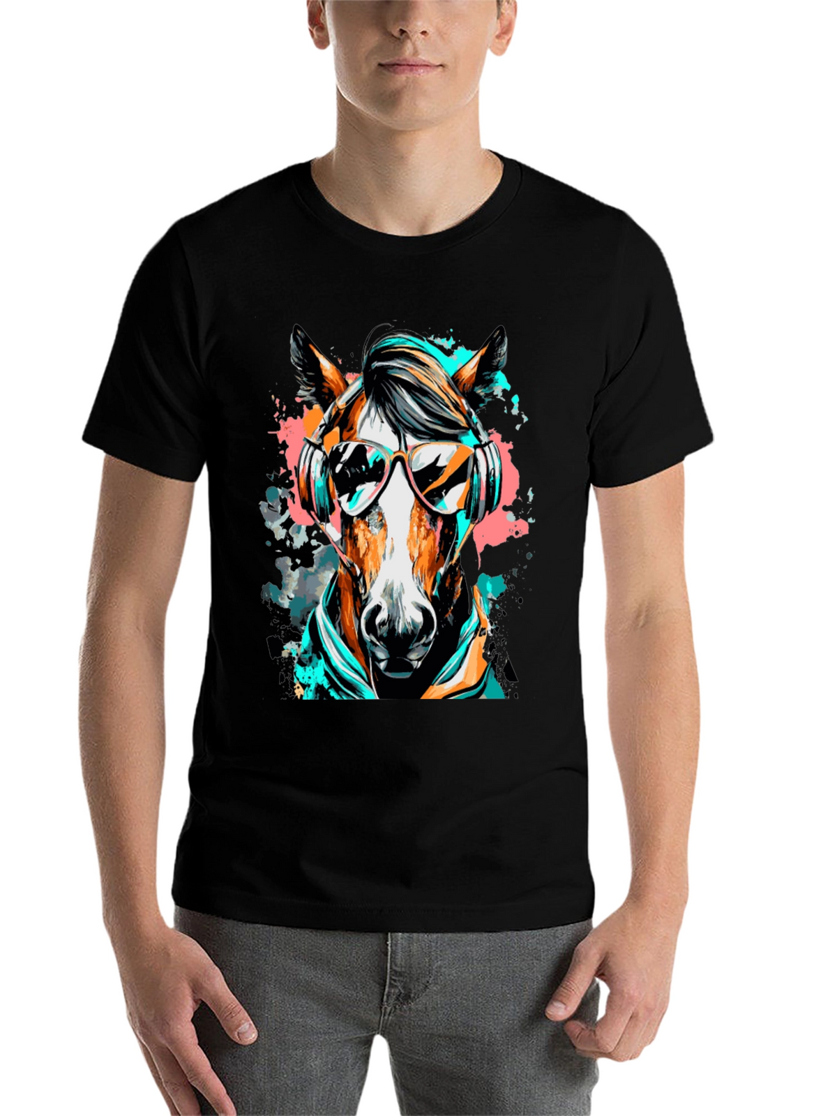 Cool Horse Graphic Tee - Black Cotton T-Shirt