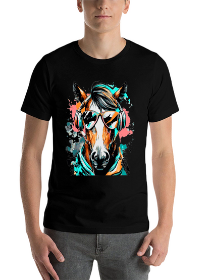 Cool Horse Graphic Tee - Black Cotton T-Shirt