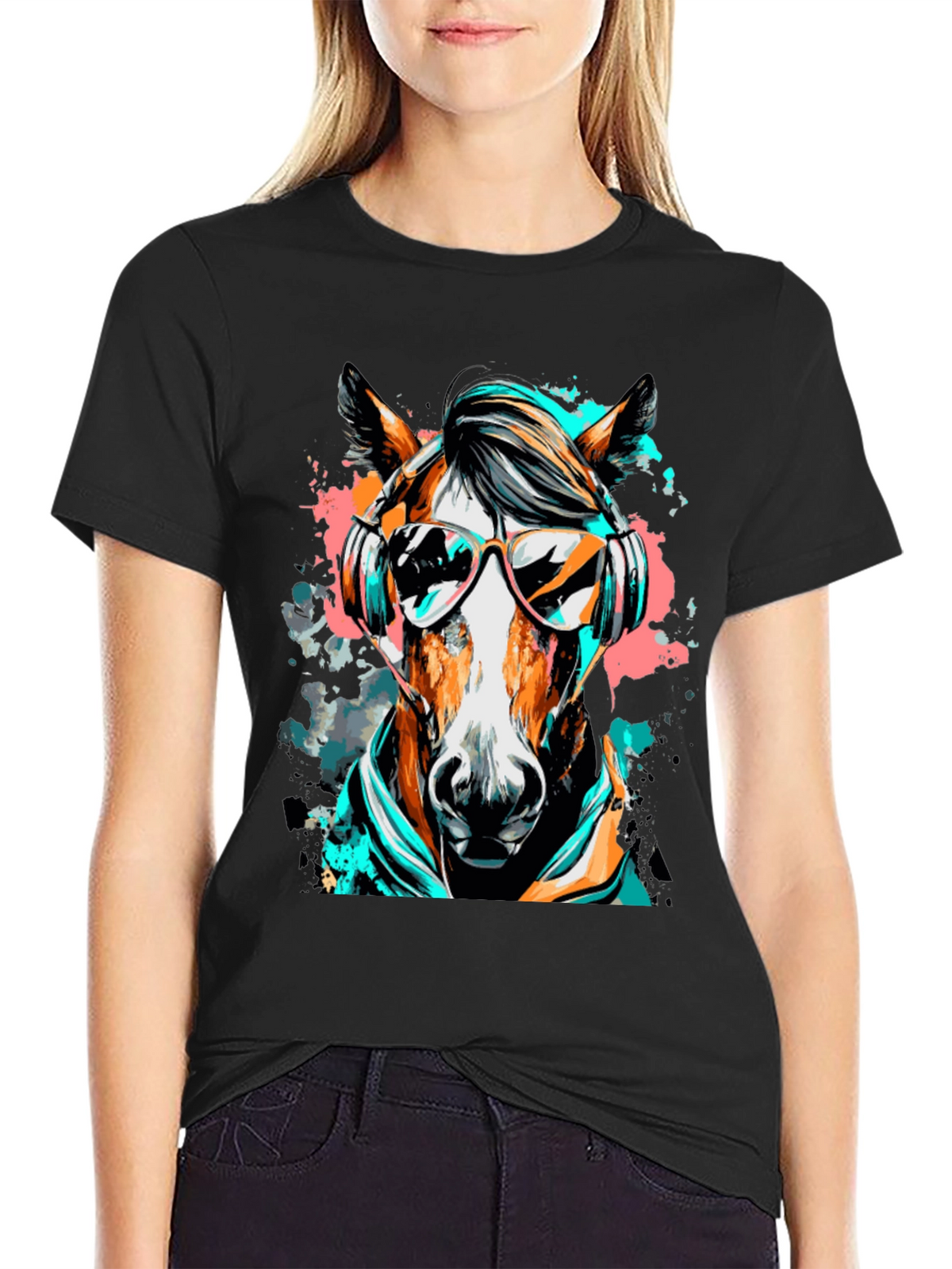 Cool Horse Graphic Tee - Black Cotton T-Shirt