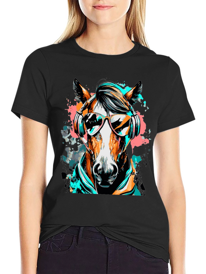 Cool Horse Graphic Tee - Black Cotton T-Shirt