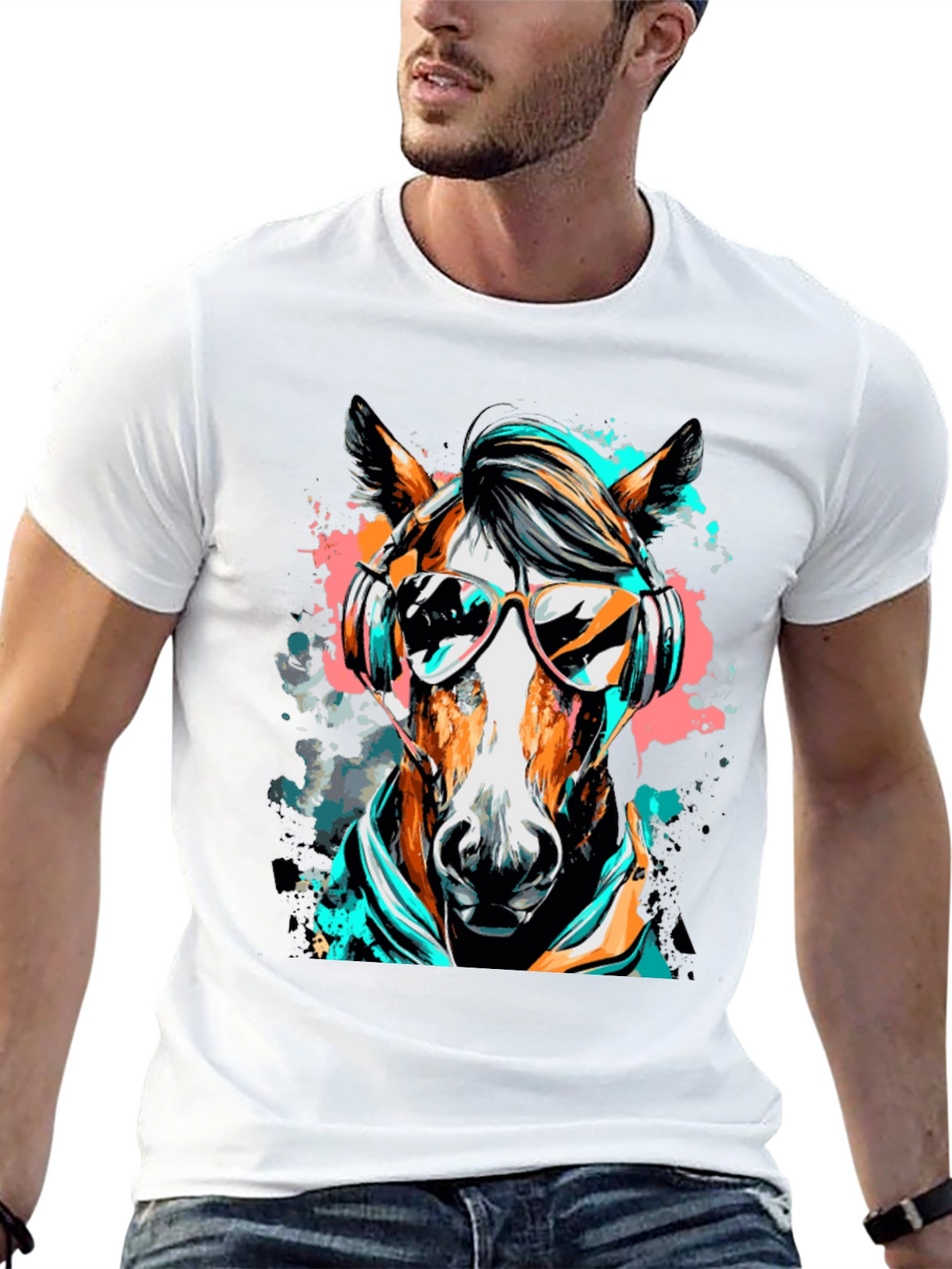 Cool Horse Graphic Tee - Black Cotton T-Shirt