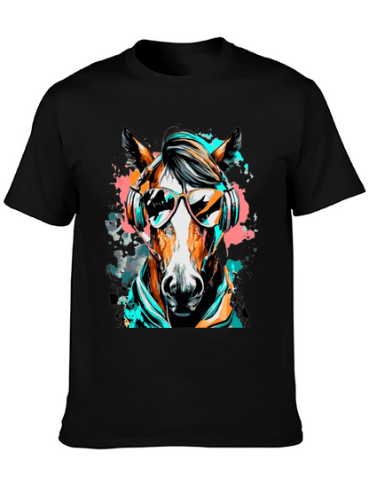 Cool Horse Graphic Tee - Black Cotton T-Shirt