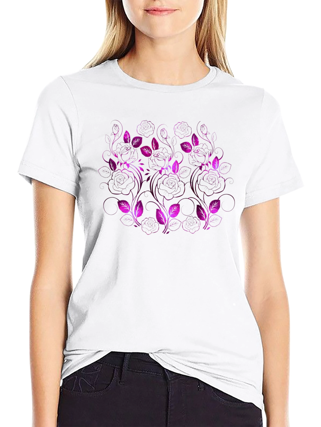 Floral Pattern Black T-Shirt for Men