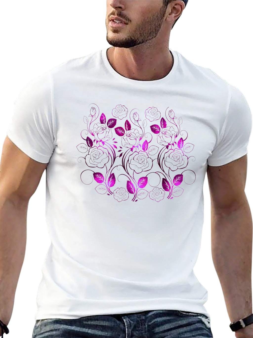 Floral Pattern Black T-Shirt for Men
