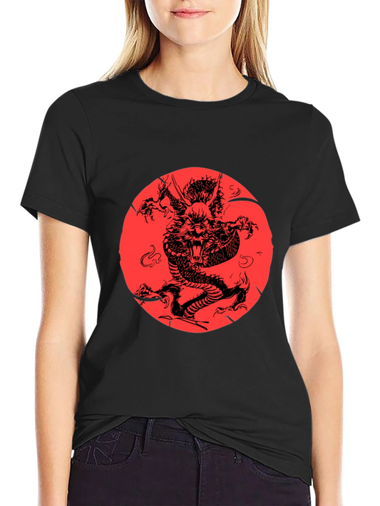 Dragon Graphic Print Black Crewneck T-Shirt