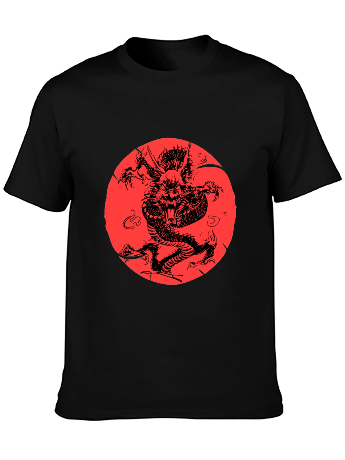 Dragon Graphic Print Black Crewneck T-Shirt