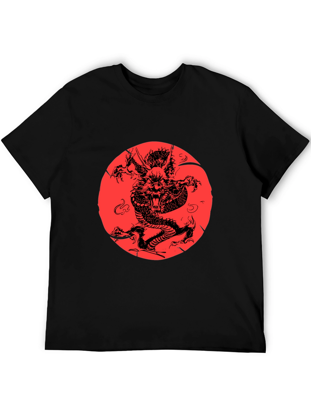 Dragon Graphic Print Black Crewneck T-Shirt
