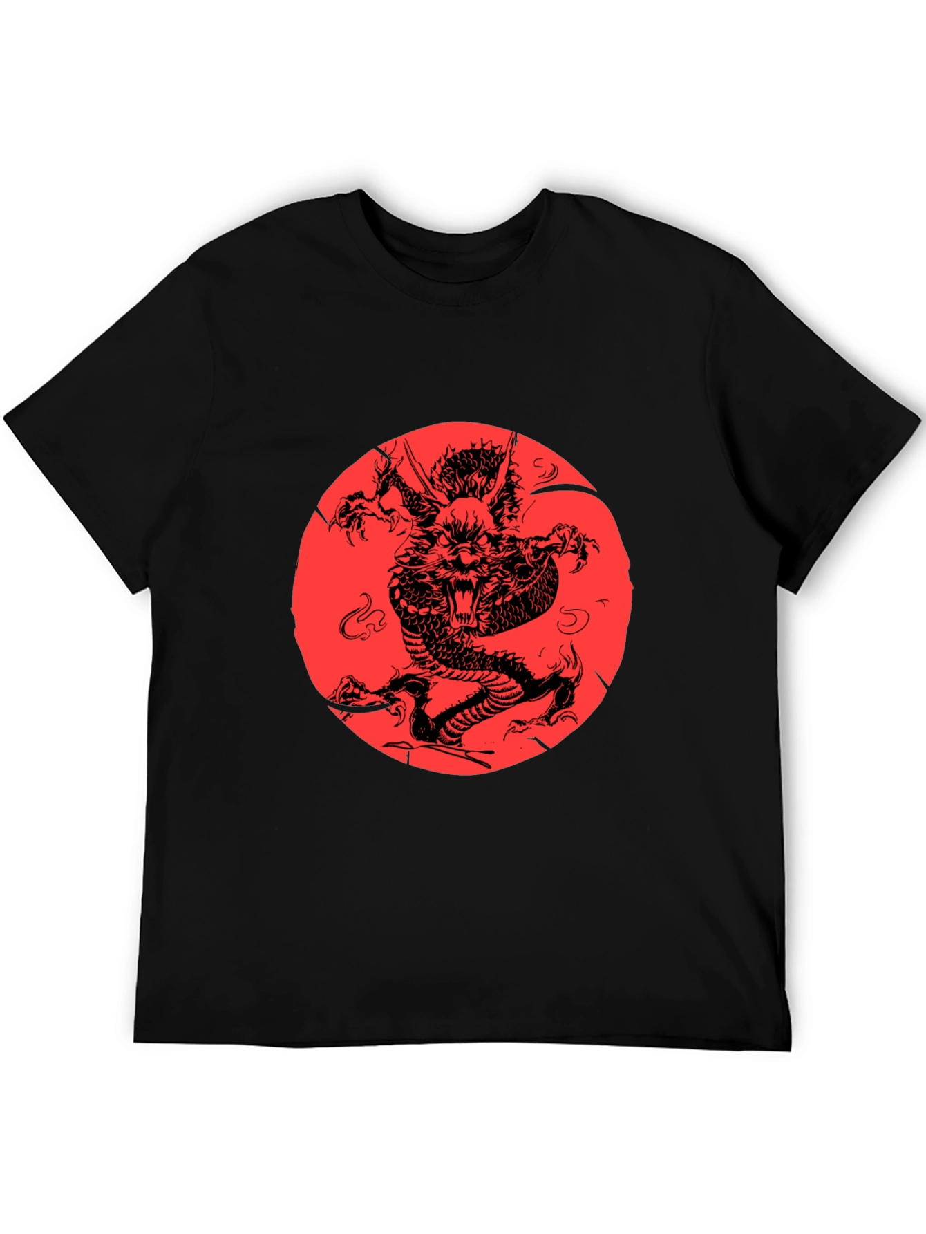 Dragon Graphic Print Black Crewneck T-Shirt