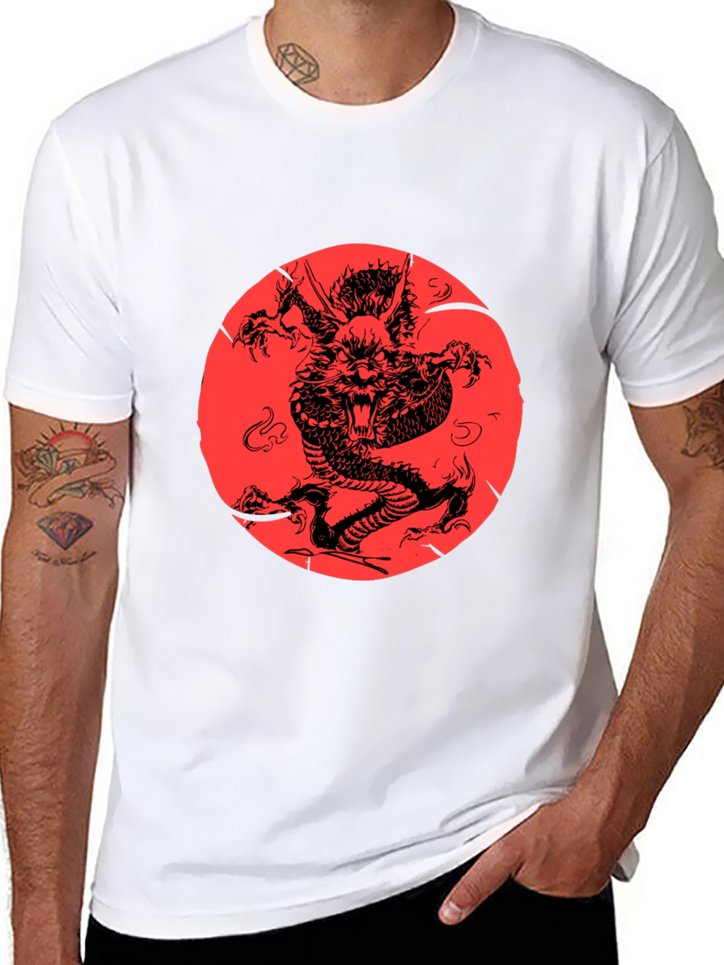 Dragon Graphic Print Black Crewneck T-Shirt