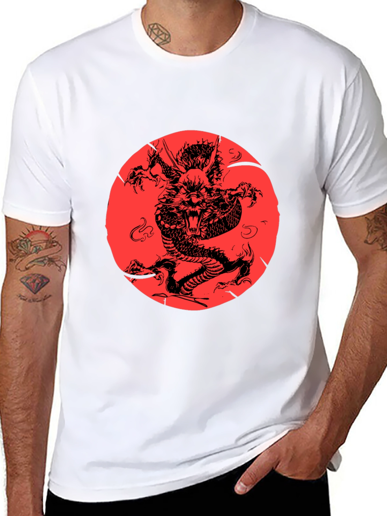 Dragon Graphic Print Black Crewneck T-Shirt