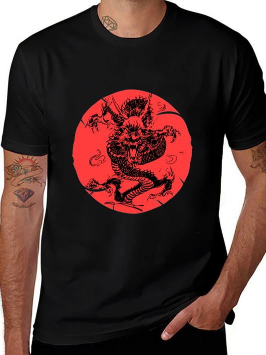 Dragon Graphic Print Black Crewneck T-Shirt