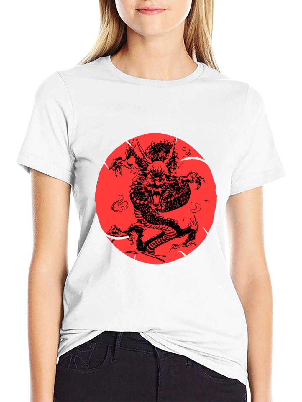 Dragon Graphic Print Black Crewneck T-Shirt