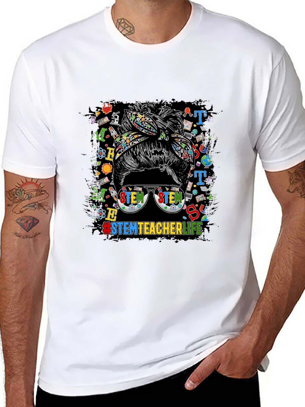 STEM Teacher Life Messy Bun Graphic Tee