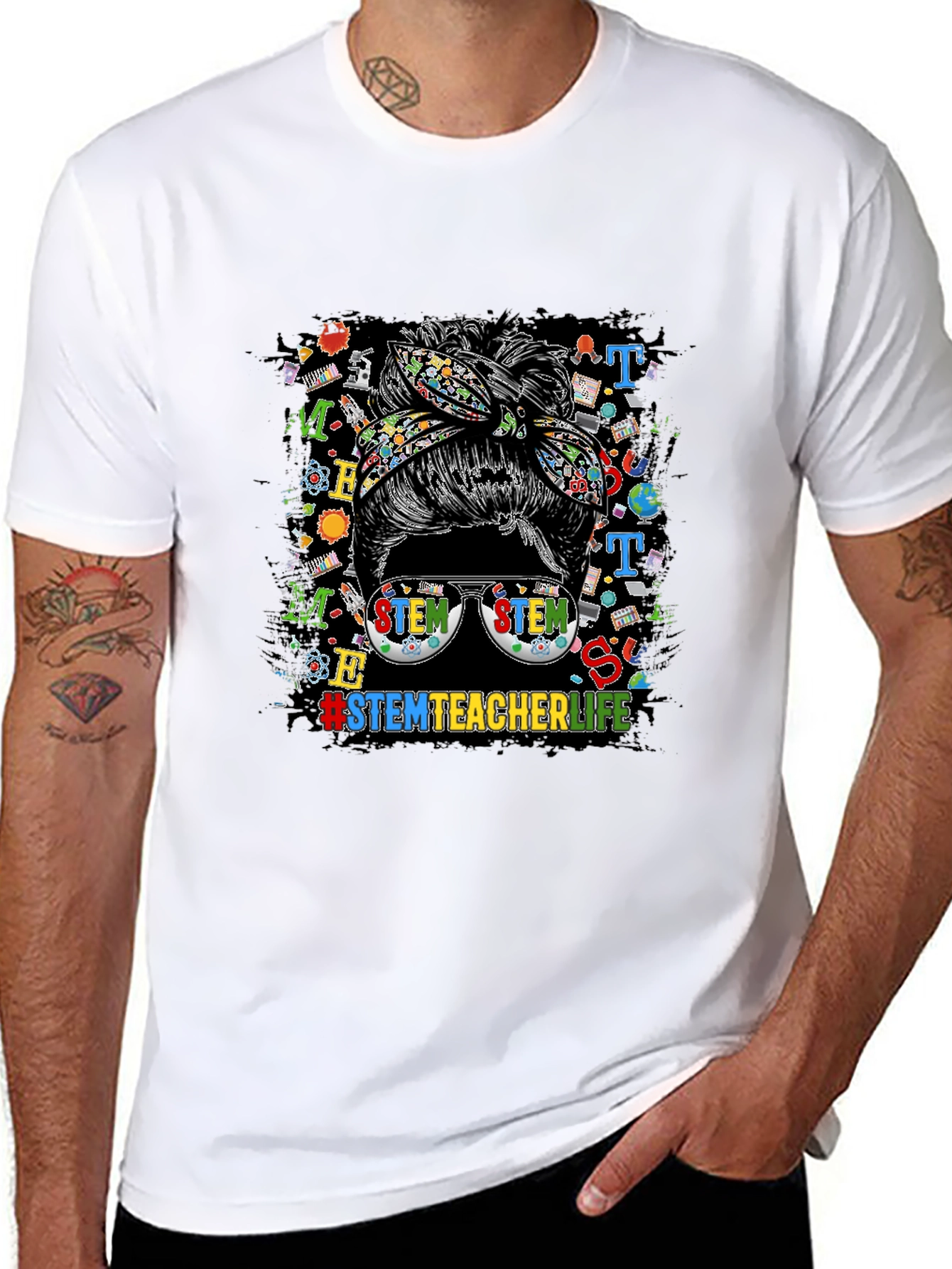 STEM Teacher Life Messy Bun Graphic Tee