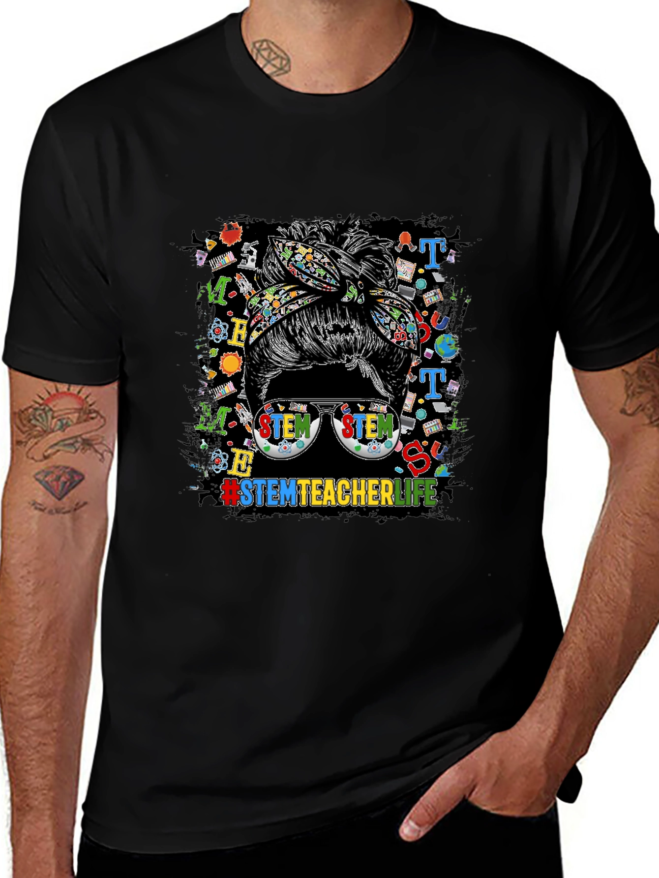 STEM Teacher Life Messy Bun Graphic Tee