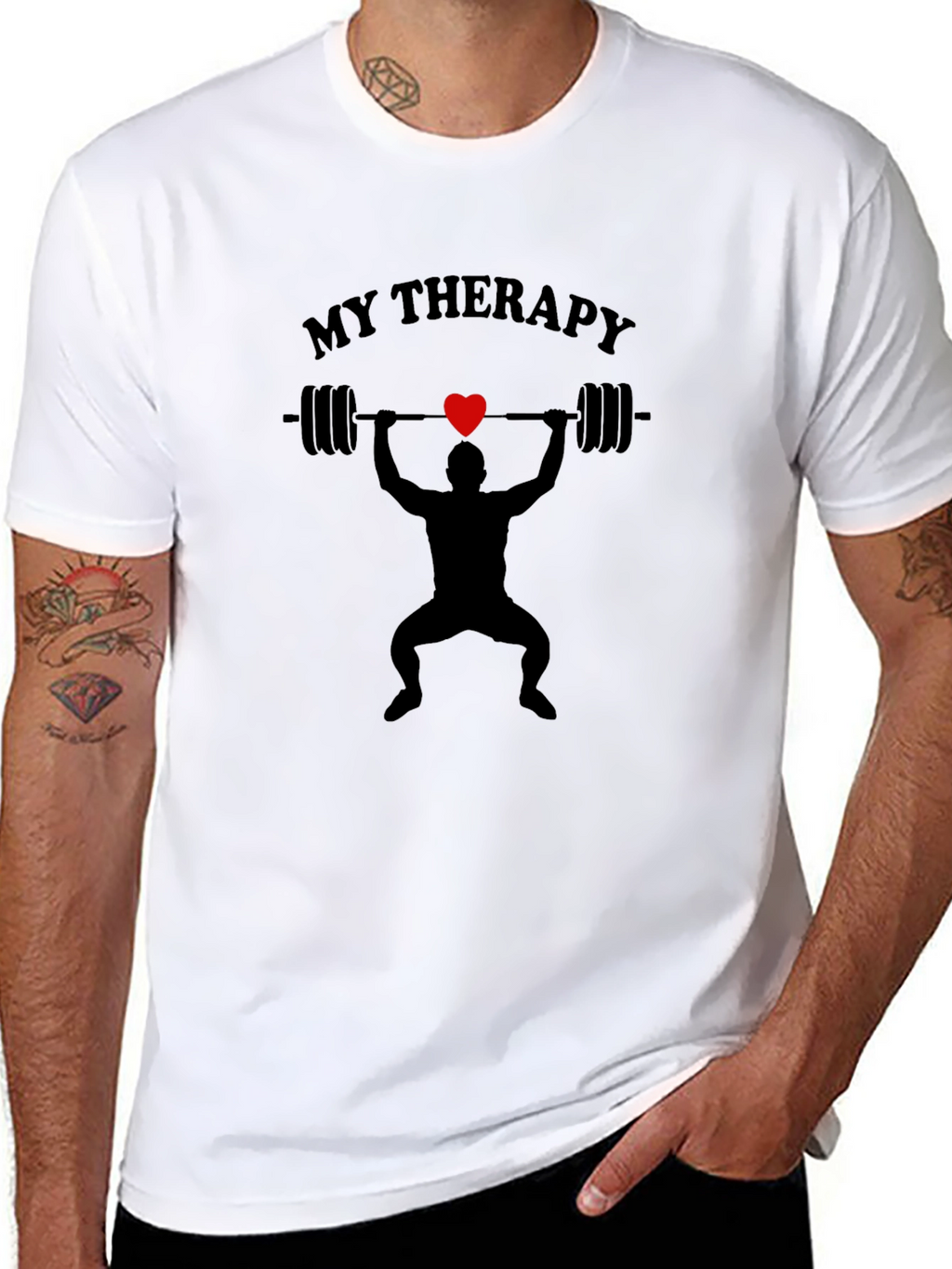 My Therapy Black T-Shirt Weightlifting Gym Heart