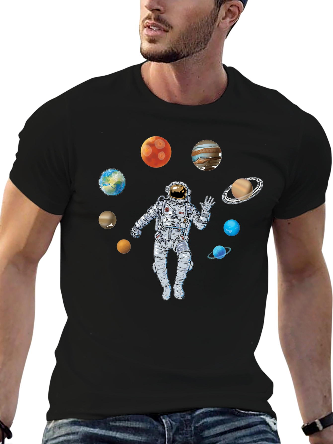Astronaut & Planets Graphic Print T-Shirt