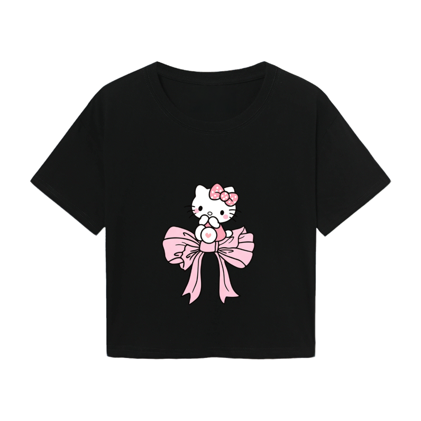 Big Bow Hello Kitty Kawaii Black Aesthetic Cropped Shirt