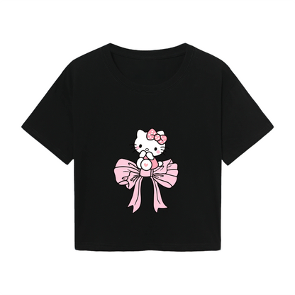 Big Bow Hello Kitty Kawaii Black Aesthetic Cropped Shirt