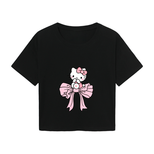 Big Bow Hello Kitty Kawaii Black Aesthetic Cropped Shirt