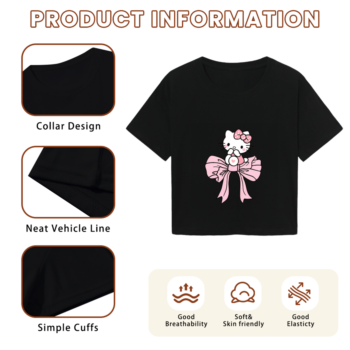 Big Bow Hello Kitty Kawaii Black Aesthetic Cropped Shirt