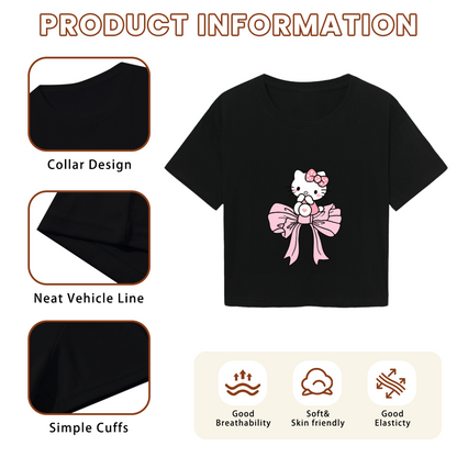 Big Bow Hello Kitty Kawaii Black Aesthetic Cropped Shirt