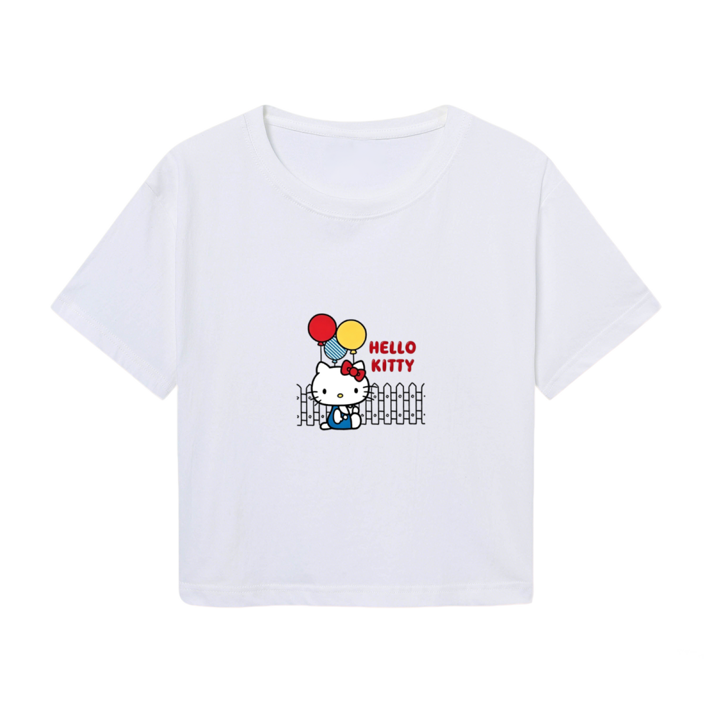 Balloon Party Hello Kitty White Cropped Tee