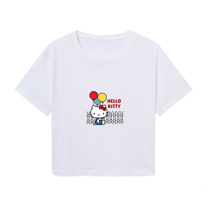 Balloon Party Hello Kitty White Cropped Tee