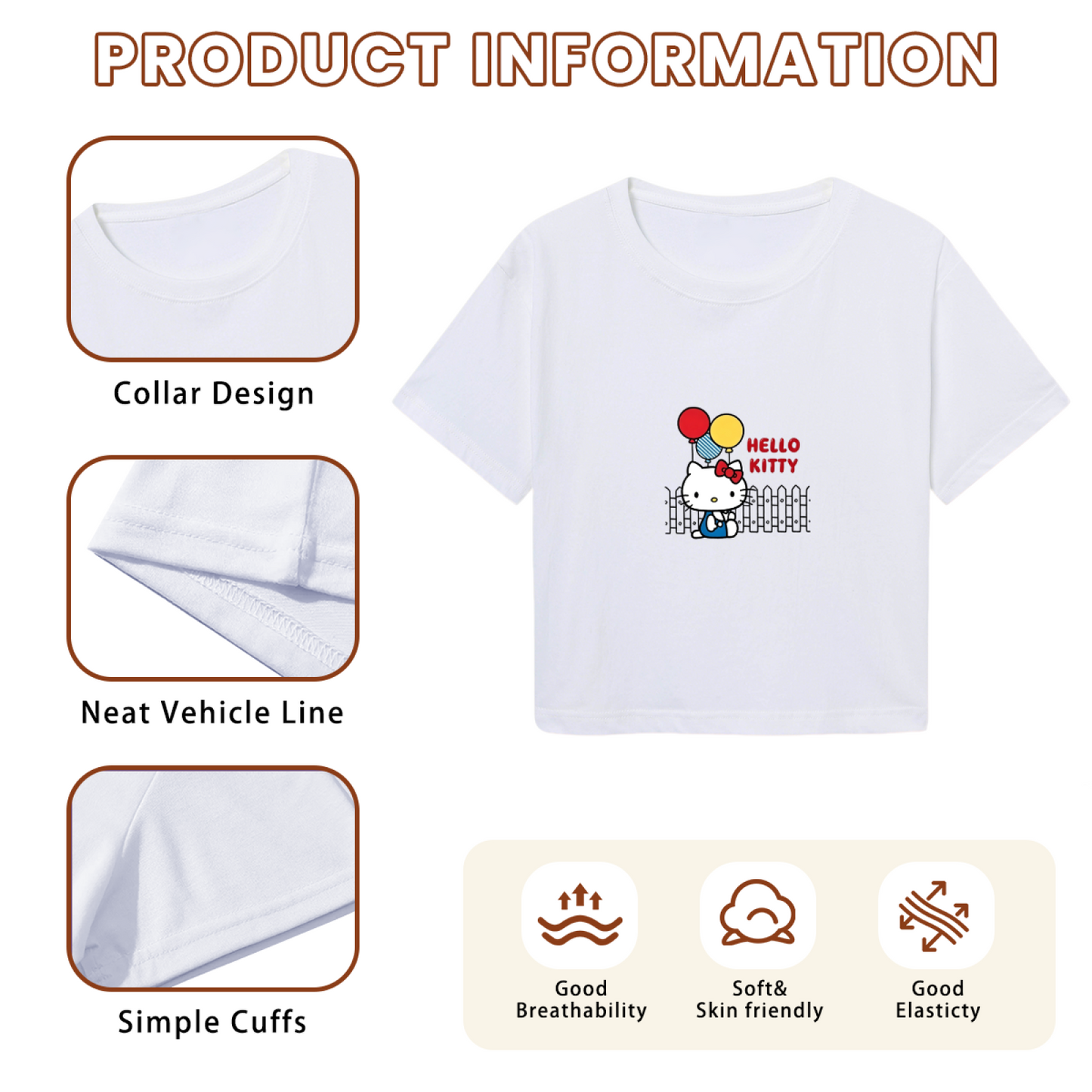 Balloon Party Hello Kitty White Cropped Tee