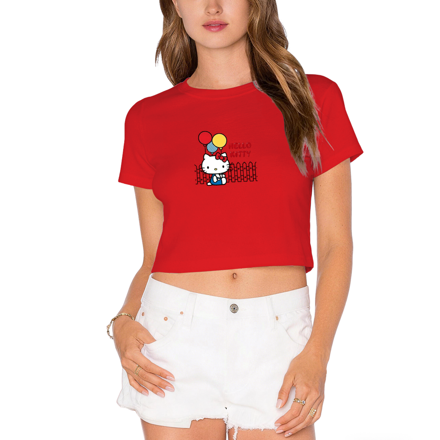 Balloon Party Hello Kitty White Cropped Tee