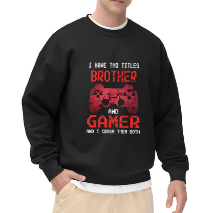 Brother And Gamer Controller Crewneck Sweatshirt | Funny Gamer Brother Pullover, Cracked Game Controller Graphic Top, Gaming Gift