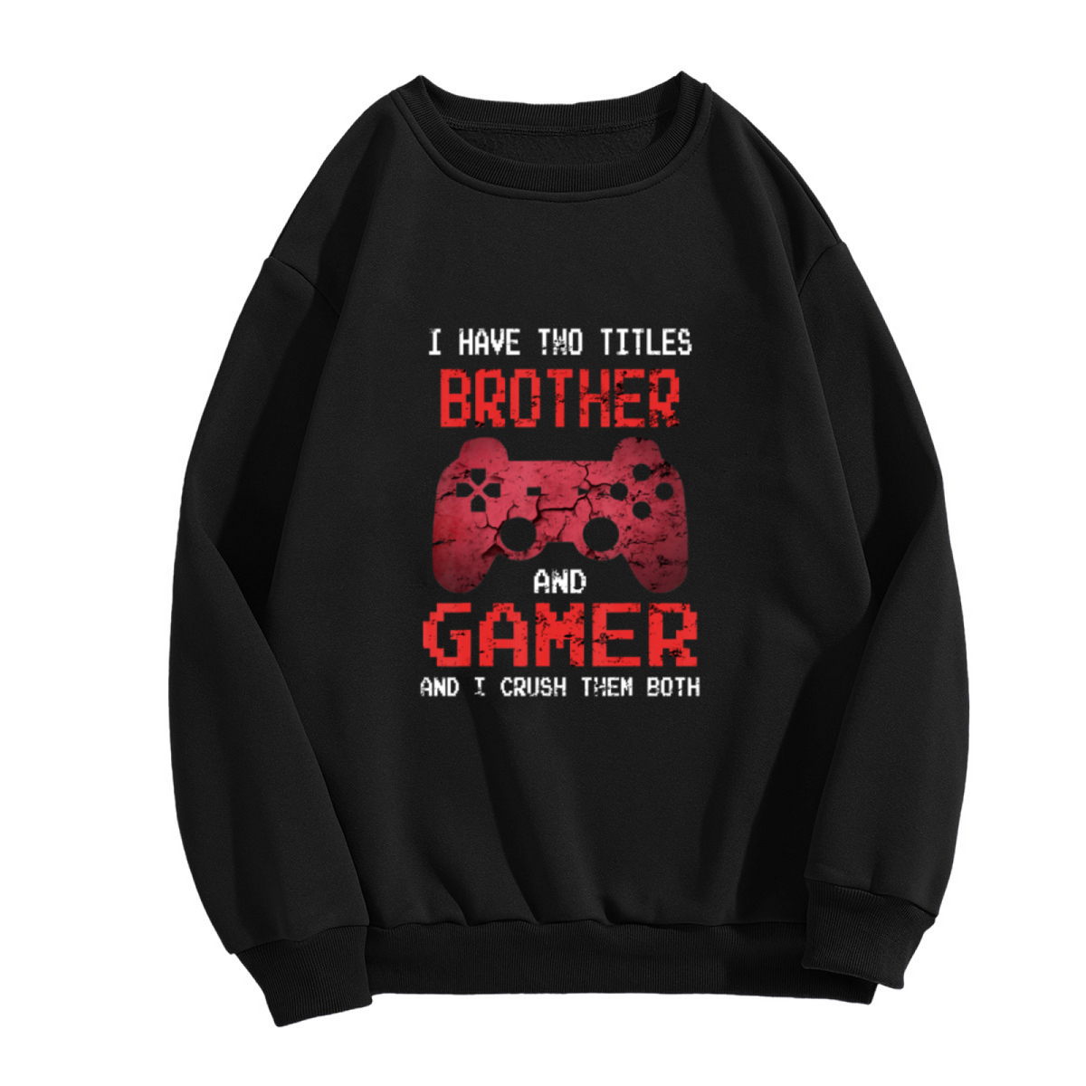 Brother And Gamer Controller Crewneck Sweatshirt | Funny Gamer Brother Pullover, Cracked Game Controller Graphic Top, Gaming Gift