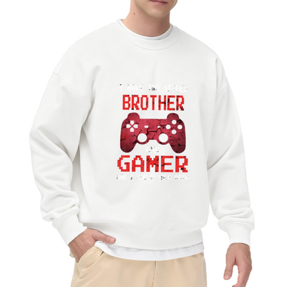 Brother And Gamer Controller Crewneck Sweatshirt | Funny Gamer Brother Pullover, Cracked Game Controller Graphic Top, Gaming Gift