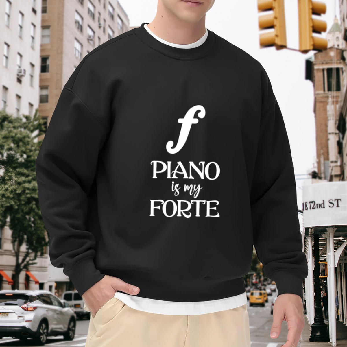 Piano Is My Forte Music Note Pun Crewneck Sweatshirt | Funny Piano Player Pullover, Musician Gift