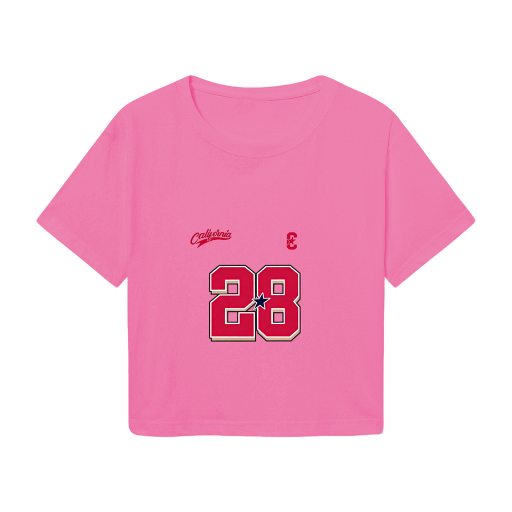 Hot Pink Y2K Sports Crop Top With California Varsity Number 28
