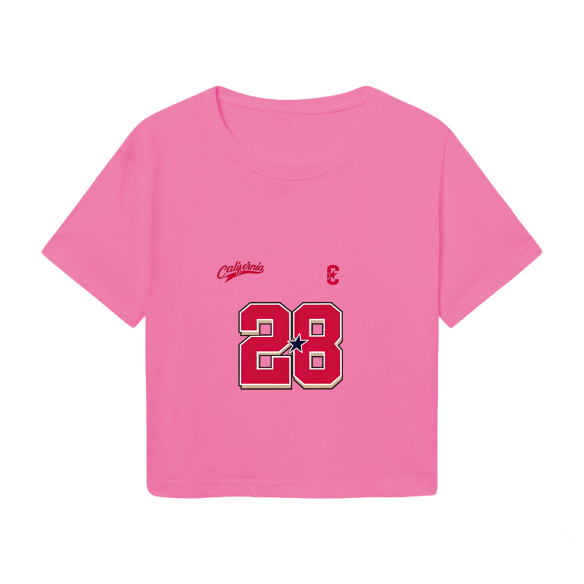 Hot Pink Y2K Sports Crop Top With California Varsity Number 28
