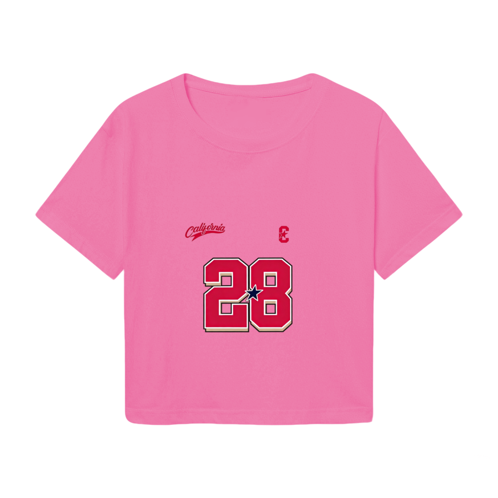 Hot Pink Y2K Sports Crop Top With California Varsity Number 28