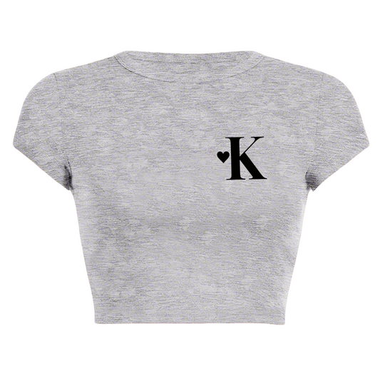 Simple Big-Eyed Black Cat Minimal Crop Top