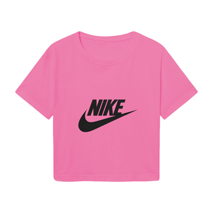 Classic Nike Logo Hot Pink Cropped Top Trendy Street?Style Crop Tee