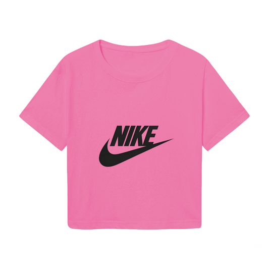 Classic Nike Logo Hot Pink Cropped Top Trendy Street?Style Crop Tee