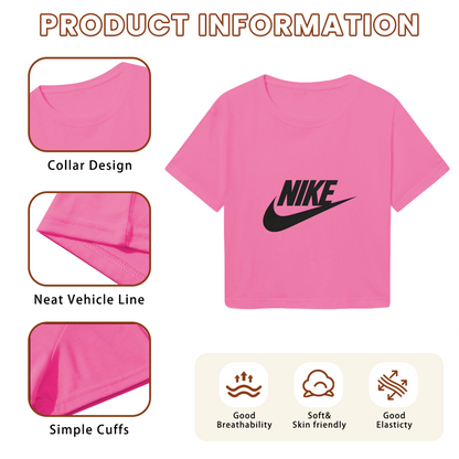 Classic Nike Logo Hot Pink Cropped Top Trendy Street?Style Crop Tee