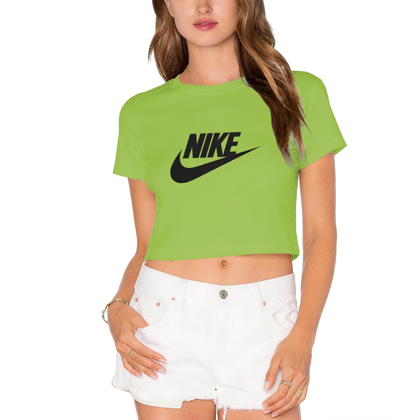 Classic Nike Logo Hot Pink Cropped Top Trendy Street?Style Crop Tee