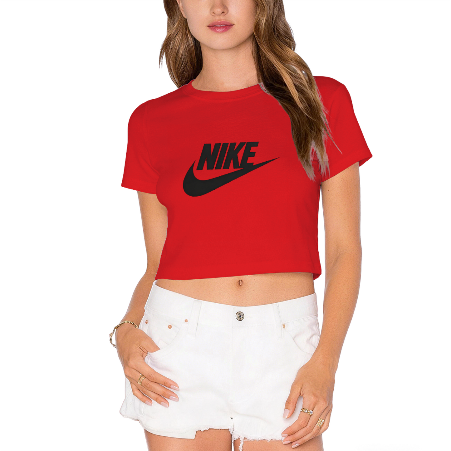Classic Nike Logo Hot Pink Cropped Top Trendy Street?Style Crop Tee