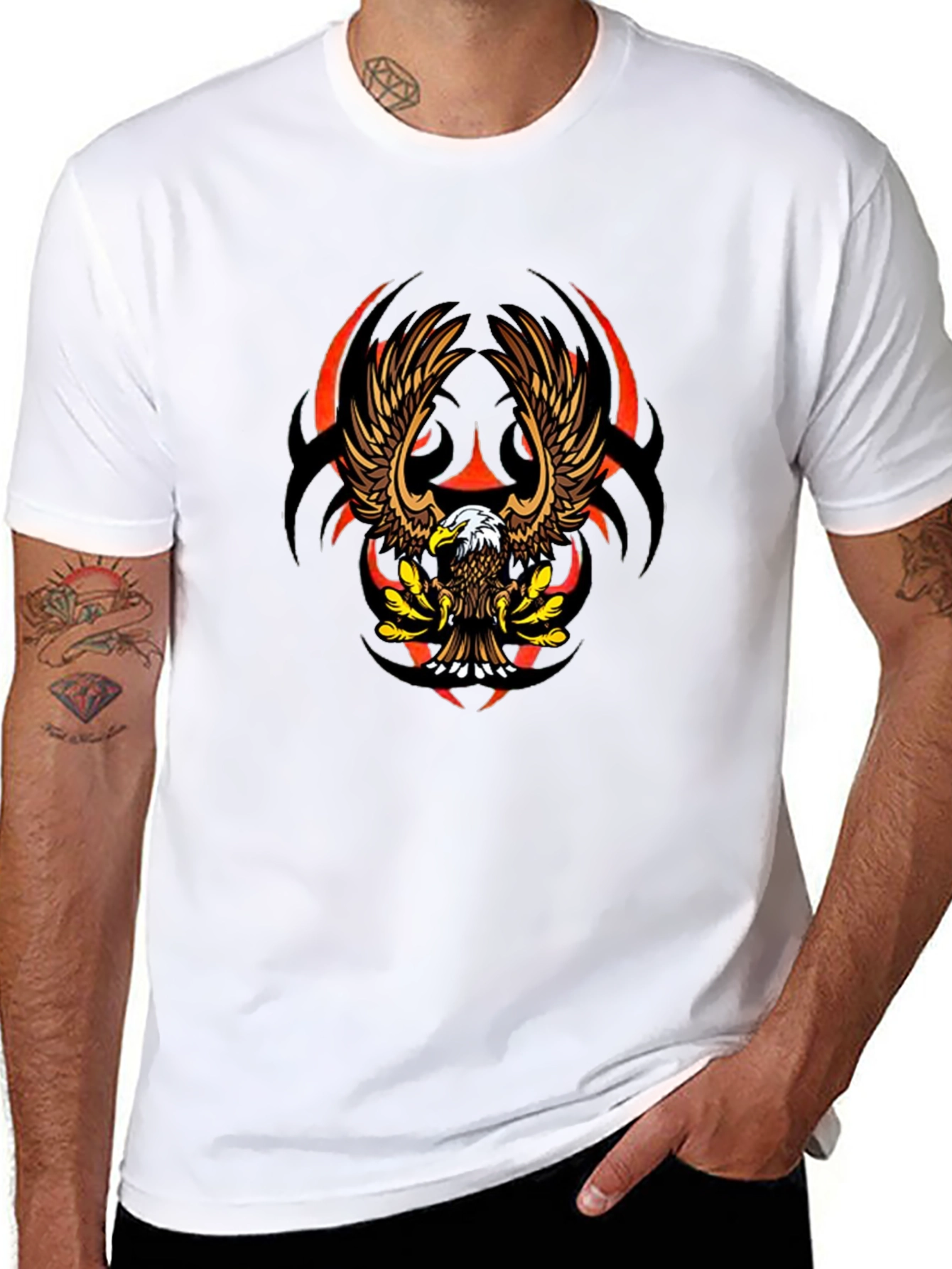 Eagle Graphic Black Tee - Bold Tribal Design