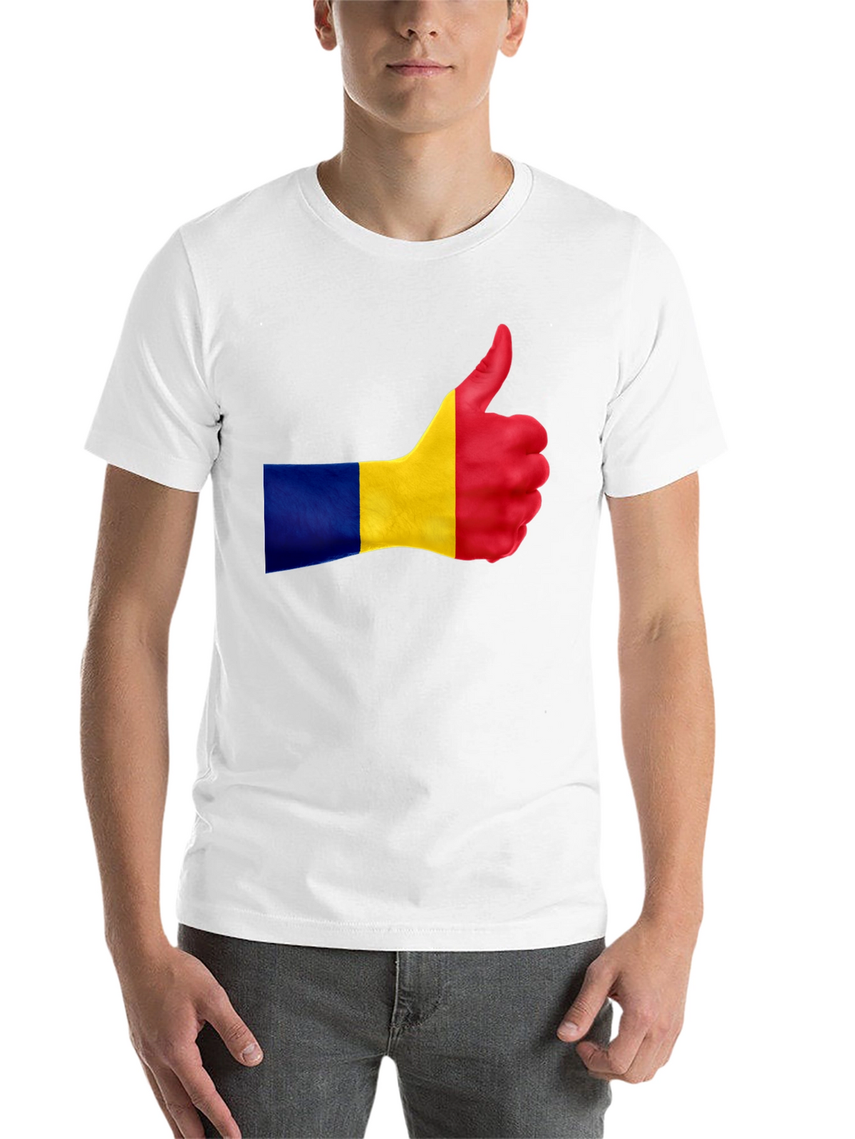 Romania Flag Thumbs Up Black T-Shirt