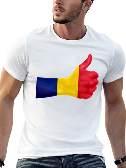 Romania Flag Thumbs Up Black T-Shirt